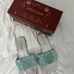 Jeffrey Campbell Silver and Blue Embellished Sandals